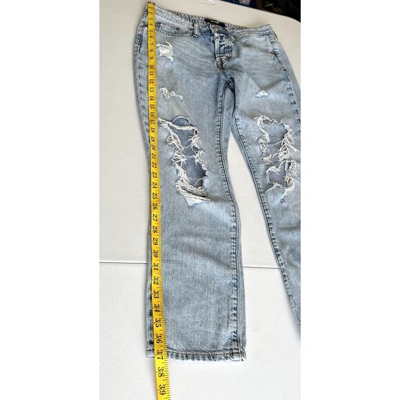 Aero Boyfriend Denim Jeans Women 6 Blue Distressed Button Fly Destroyed 90s Y2K - Picture 6 of 9